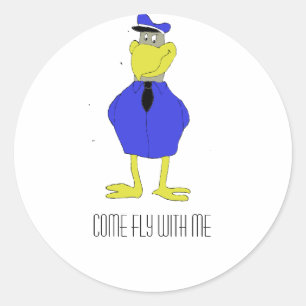 Cartoon Eagle Aeroplane Pilot Classic Round Sticker