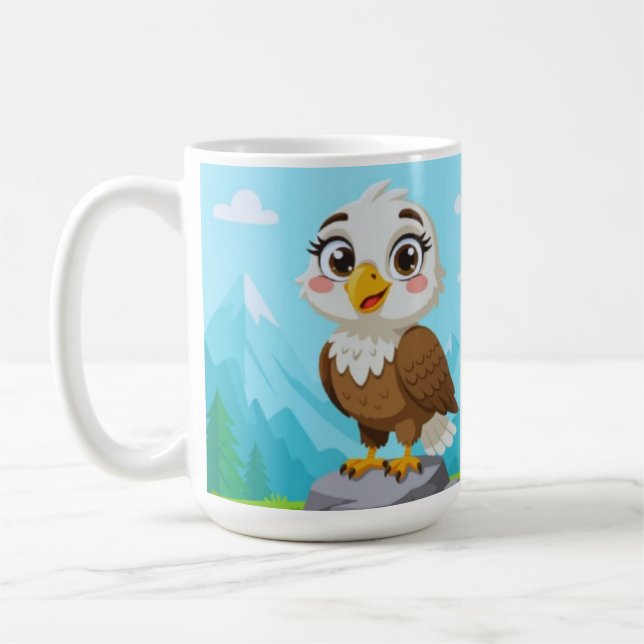 Cartoon Eagle on Rock – Cute Vector Character Coffee Mug (Left)