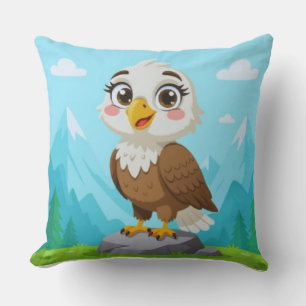 Cartoon Eagle on Rock – Cute Vector Character Cushion