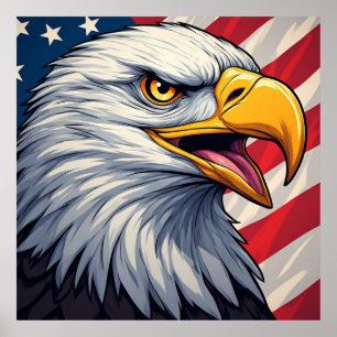 Cartoon Eagle with American Flag Patriotic Design Poster