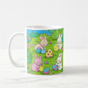 Cartoon Easter Bunnies and colourful eggs Coffee Mug