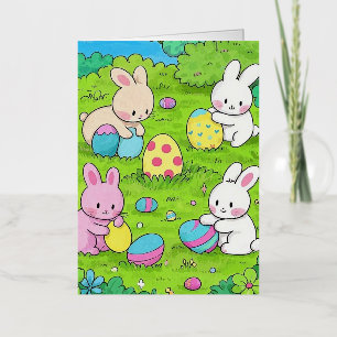 Cartoon Easter Bunnies and colourful eggs Foil Greeting Card