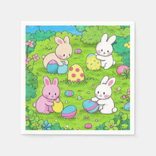 Cartoon Easter Bunnies and colourful eggs Napkin