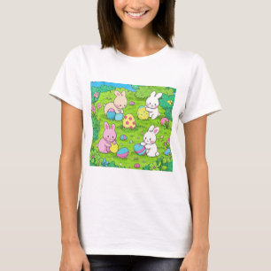 Cartoon Easter Bunnies and colourful eggs T-Shirt