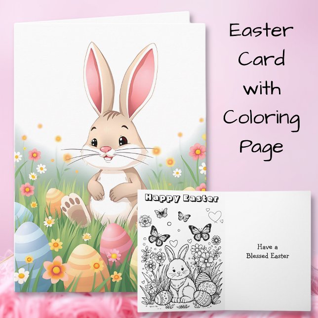 Cartoon Easter Bunny Inside Colouring Page Card (Creator Uploaded)