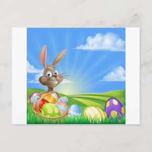 Cartoon Easter Bunny Scene Holiday Postcard