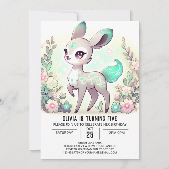 Cartoon Editable Deer Digital Birthday Invitation (Front)
