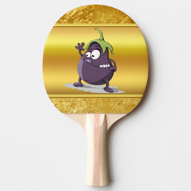 Cartoon eggplant with big eyes green hair 2 ping pong paddle (Front)