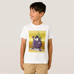 Cartoon eggplant with big eyes green hair 2 T-Shirt