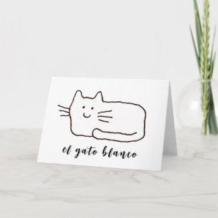 Cartoon El Gato Blanco Cat Line Drawing Card