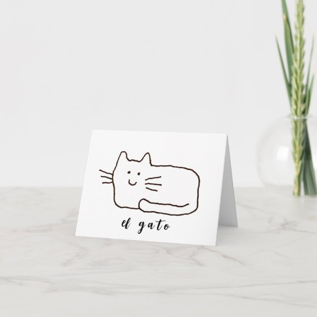 Cartoon El Gato Cat Doodle Line Folded Note Card (Front)