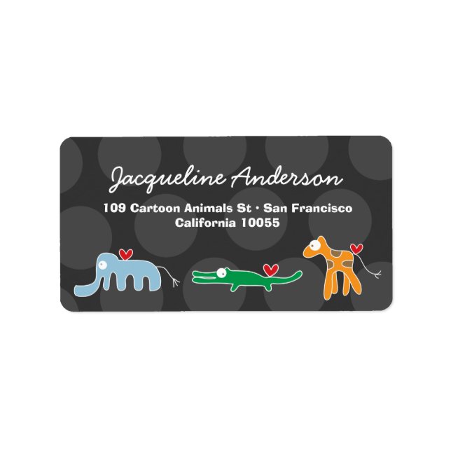 Cartoon Elephant Alligator Giraffe Address Labels (Front)