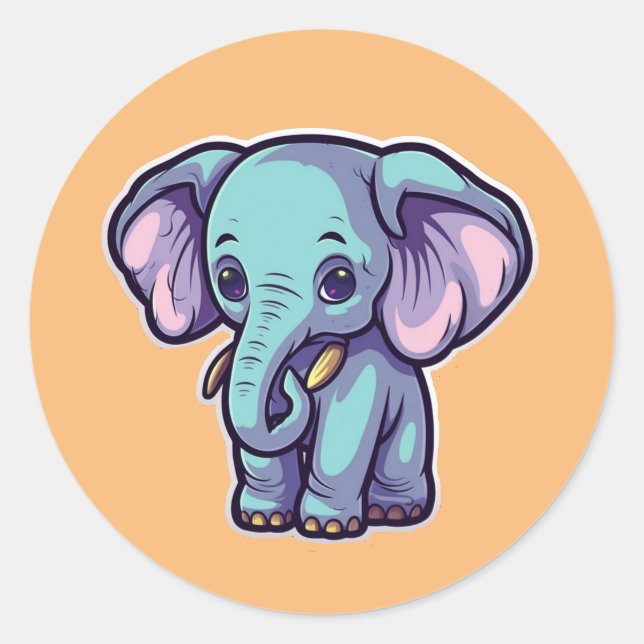 CARTOON ELEPHANT CLASSIC ROUND STICKER (Front)