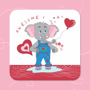 Cartoon Elephant Hearts   Awesome Reward Stickers