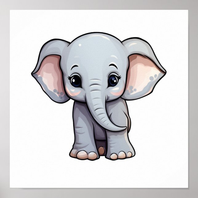 Cartoon elephant illustration poster (Front)