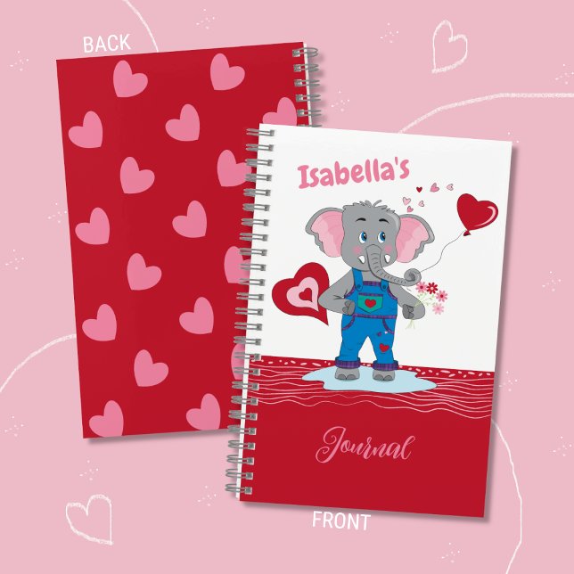 Cartoon Elephant Kid Personalised Spiral Journal (Cute kid personalized journal featuring a charming cartoon elephant.)