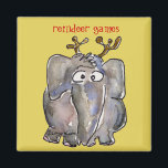 Cartoon Elephant Magnet<br><div class="desc">This cute elephant is pretending to be a reindeer. But he is so filled with Jumbo Joy, it just happens. Personalise this magnet by changing the text and background colour. If you carry this magnet with you, you will have a magnetic personality. But you will also get urges for peanuts....</div>