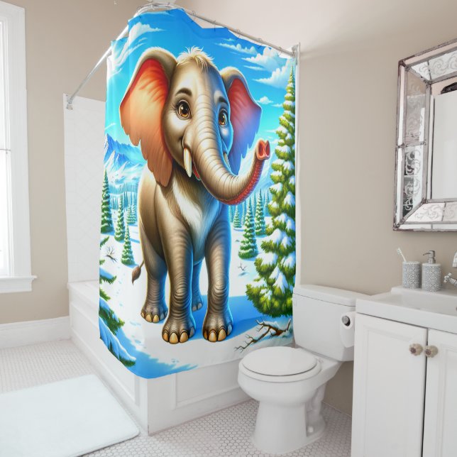 Cartoon Elephant Shower Curtain (In Situ)