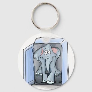 Cartoon elephant sitting inside a refrigerator key ring