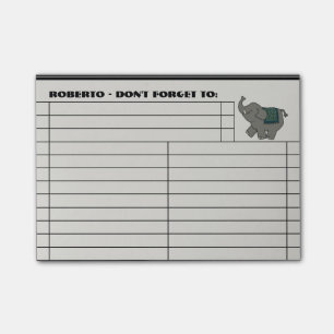 Cartoon Elephant To Do List - Personalised Post-it Notes