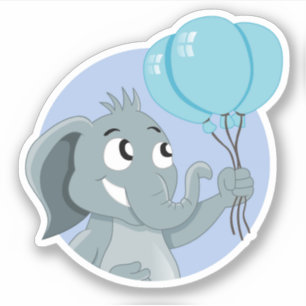 Cartoon elephant with blue balloons