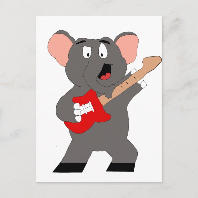 Cartoon Elephant With Guitar Postcard (Front)