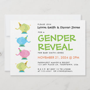 Cartoon Elephants Girl Gender Reveal Invitation