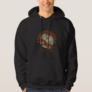 cartoon emblem of skateboarder coffee cup mascot w hoodie