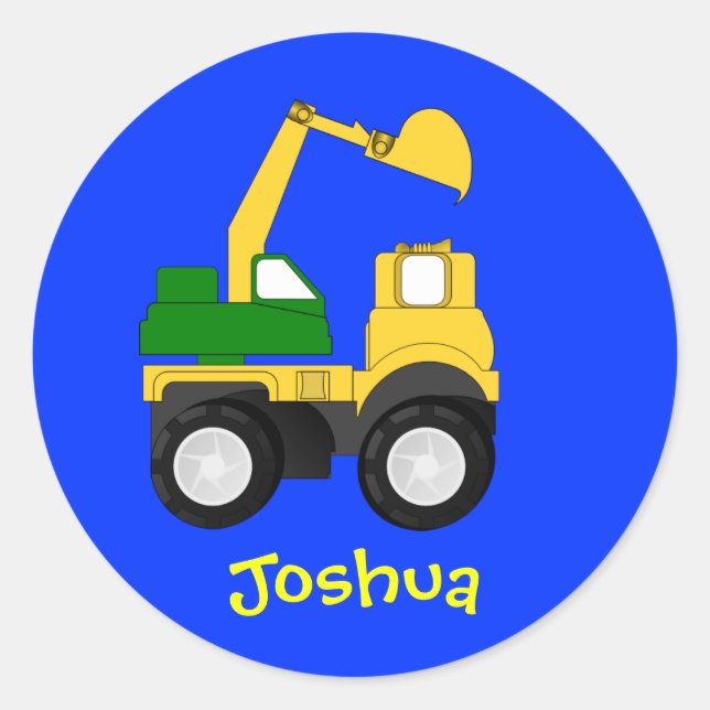 Cartoon Excavator - Personalised Name Gift Classic Round Sticker (Front)