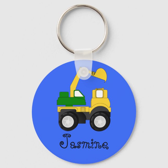 Cartoon Excavator - Personalised Name Gift Key Ring (Front)