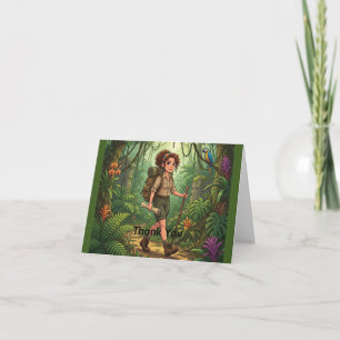 Cartoon Explorer Girl in the Jungle   Personalise Thank You Card