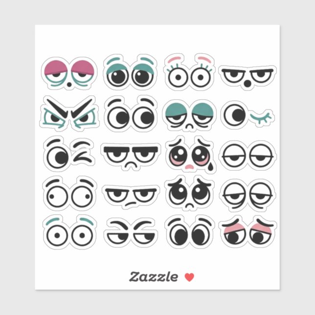 Cartoon Eye Expressions Vinyl Stickers (Sheet)