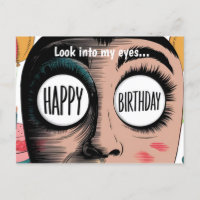 Cartoon face big eyes happy birthday in eyes