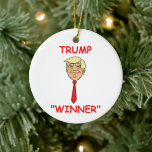 Cartoon Face Trump with Tie - "Winner" Ceramic Ornament