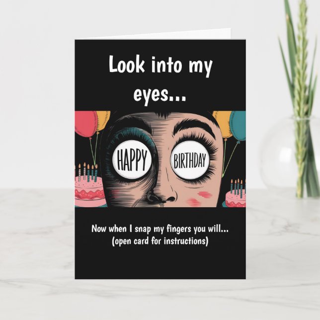 Cartoon face with happy birthday in eyes  card (Front)