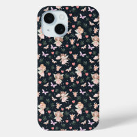 Cartoon Fairy With Flowers Seamless Pattern