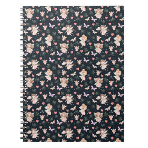 Cartoon Fairy With Flowers Seamless Pattern Notebook