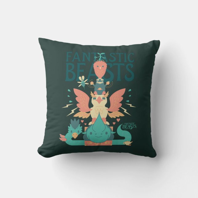 Cartoon Fantastic Beasts Emerge From Suitcase Cushion (Front)