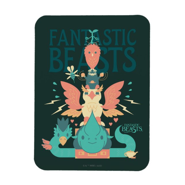 Cartoon Fantastic Beasts Emerge From Suitcase Magnet (Vertical)