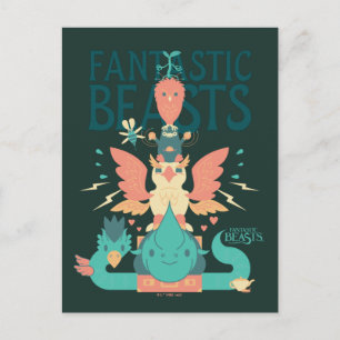 Cartoon Fantastic Beasts Emerge From Suitcase Postcard