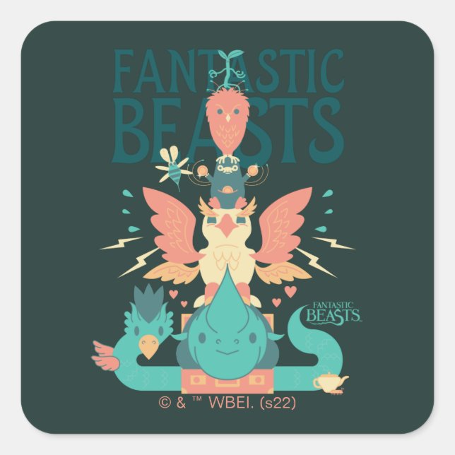Cartoon Fantastic Beasts Emerge From Suitcase Square Sticker (Front)