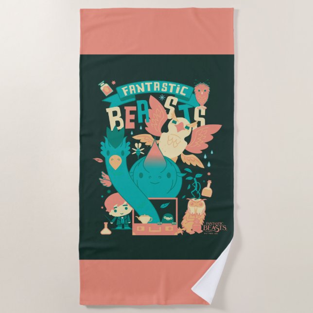 Cartoon Fantastic Beasts With Newt Scamander Beach Towel (Front)