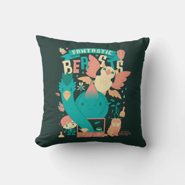 Cartoon Fantastic Beasts With Newt Scamander Cushion (Front)