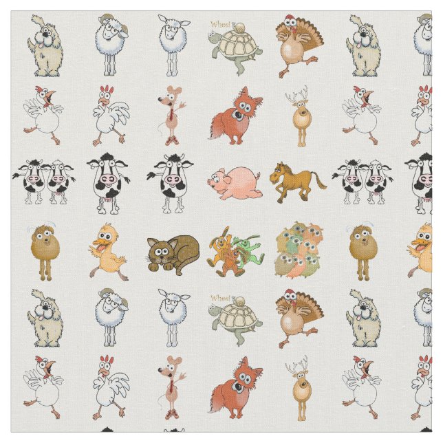 Cartoon farm animals. fabric (Close Up)