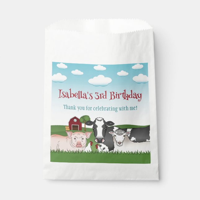 Cartoon Farm Animals Kid's Birthday Thank You Favour Bag (Front)