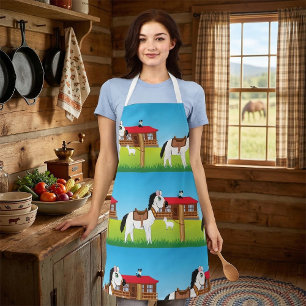 Cartoon Farm Scene with Horse Cat and Goat  Apron