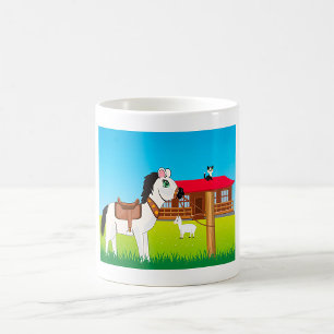 Cartoon Farm Scene with Horse Cat and Goat  Coffee Mug