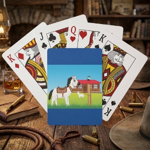 Cartoon Farm Scene with Horse Cat and Goat  Playing Cards
