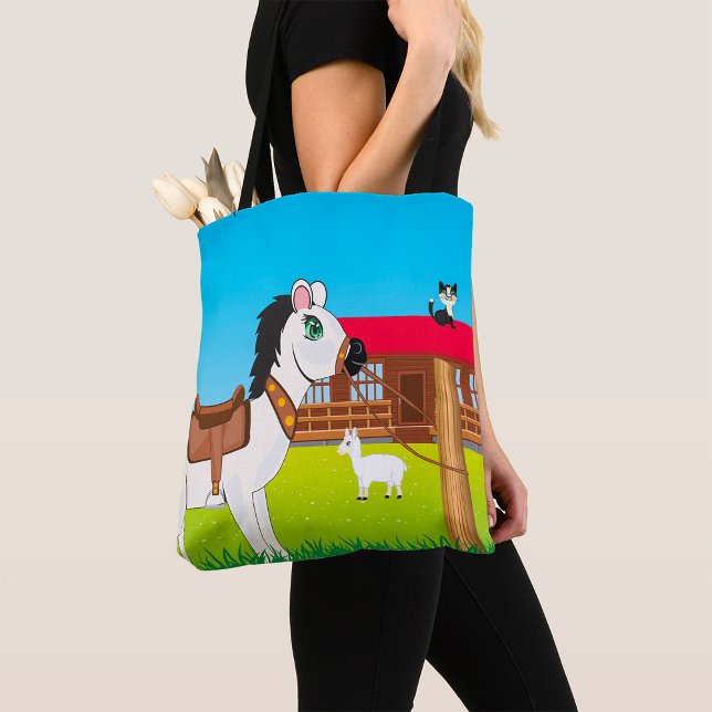 Cartoon Farm Scene with Horse Cat and Goat  Tote Bag (Creator Uploaded)