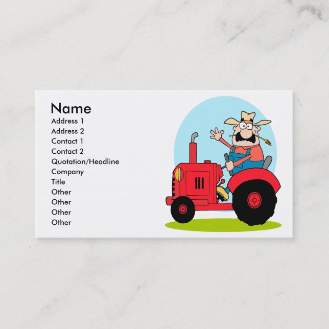 cartoon farmer riding a red tractor business card (Front)
